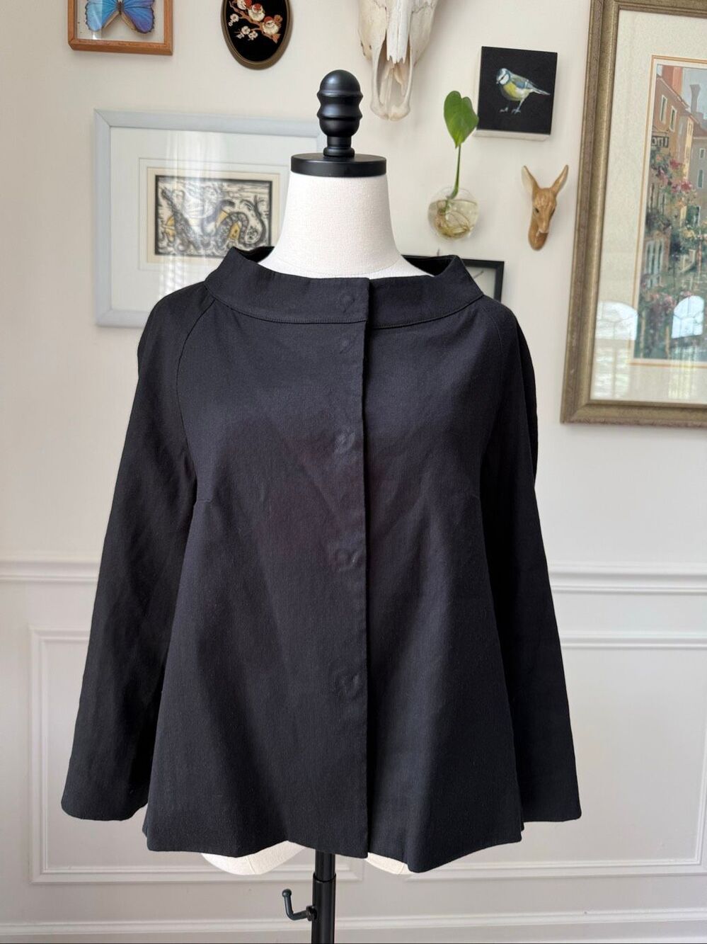 Jarbo Linen Blend Snap Front Bateau Boatneck Cowl Shirt Jacket 34 S M